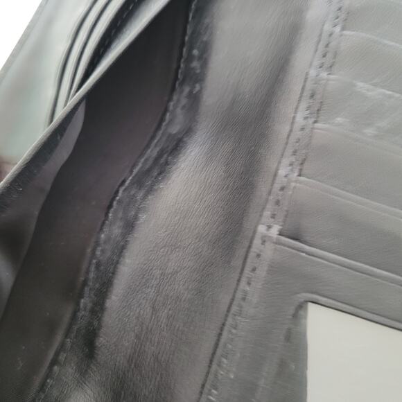 Coach Buckle Signature Clutch Wallet Large Logo Canvas Leather Black Trifold - Picture 4 of 12